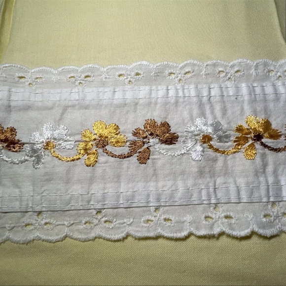 Vintage Cafe Kitchen Curtains Embroidered Lace Retro Flowers Brown Orange Yellow - Picture 2 of 4